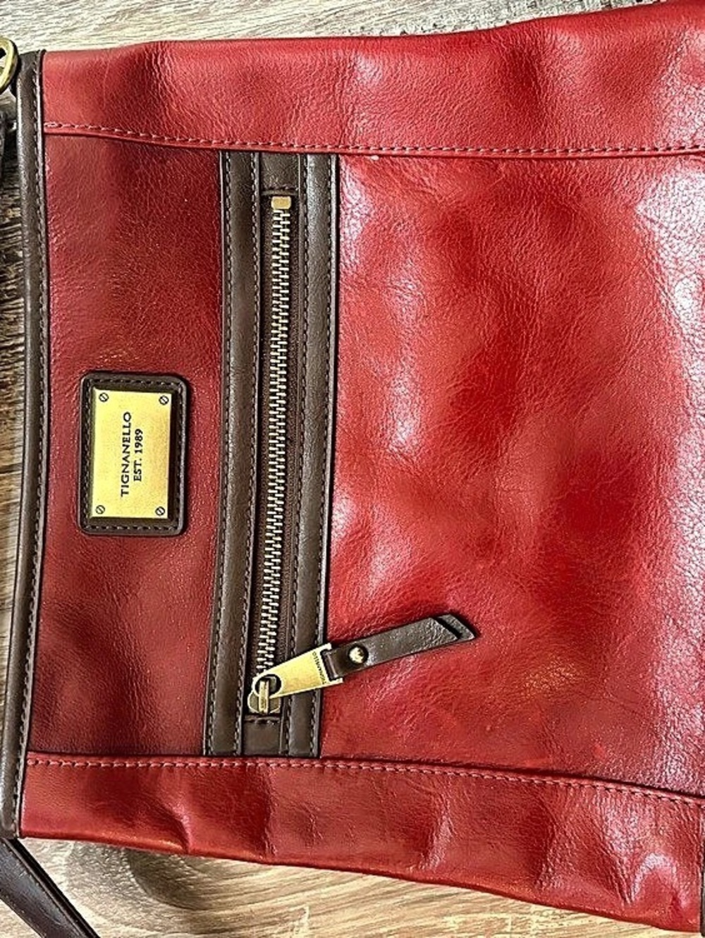 Tignanello Colorblock Shoulder Bag Red & Brown